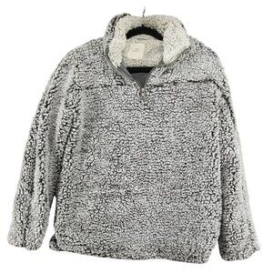 Thread & Supply Sweater Womens Medium Gray Teddy Bear Fleece 1/4 Zip Pullover
